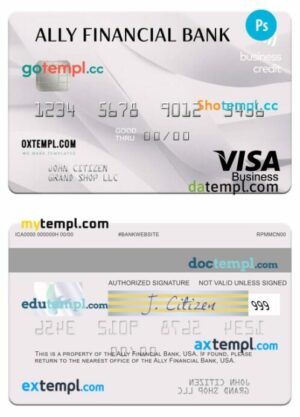 USA Ally Financial Bank visa business credit card template in PSD format