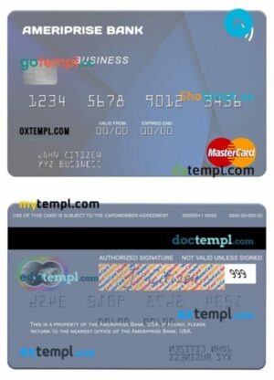 USA Ameriprise Bank business mastercard template in PSD format