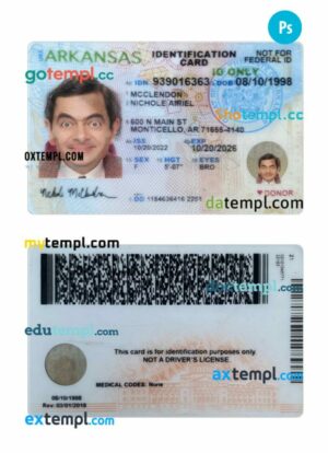 USA Arkansas ID card PSD template