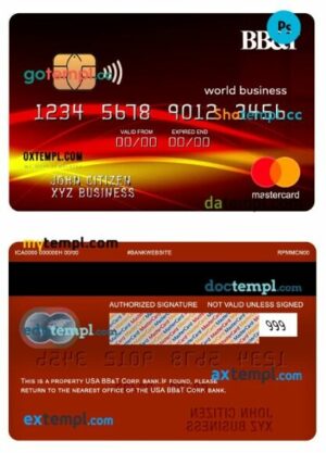 USA BB&T Corp. bank world business mastercard template in PSD format