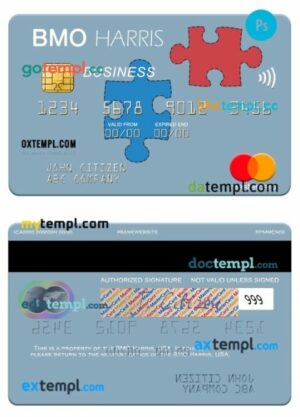 USA BMO Harris Bank business mastercard template in PSD format