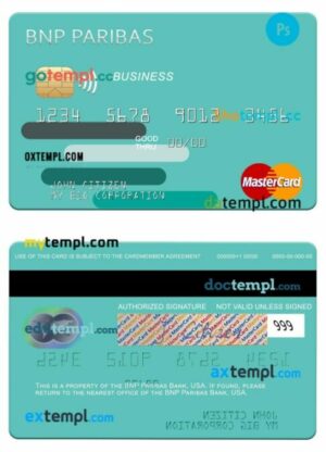 USA BNP Paribas Bank business mastercard template in PSD format