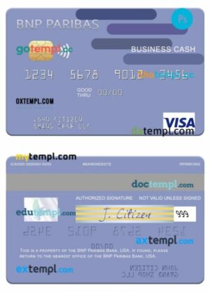 USA BNP Paribas Bank visa card template in PSD format