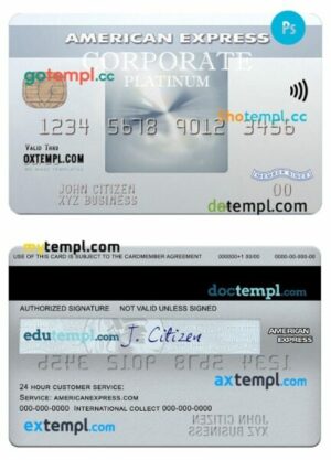 USA Bank of New York Mellon amex corporate platinum card template in PSD format
