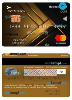 USA Bank of New York Mellon business cash gold mastercard template in PSD format
