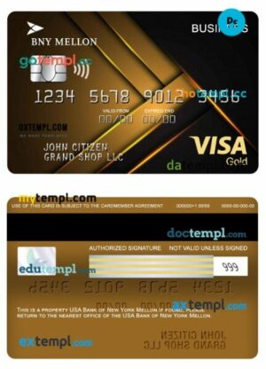 USA Bank of New York Mellon visa business gold card template in PSD format
