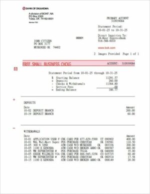 USA Bank of Oklahoma account statement Word and PDF template