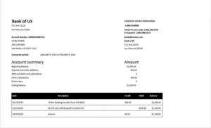 USA Bank of US account statement Word and PDF template