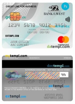 USA Bank of the West bank credit line for business mastercard template in PSD format