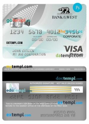 USA Bank of the West bank visa corporate platinum card template in PSD format
