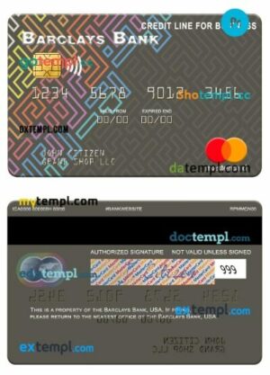 USA Barclays Bank credit line for business mastercard template in PSD format