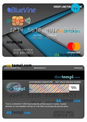 USA California BlueVine bank credit line for business mastercard template in PSD format