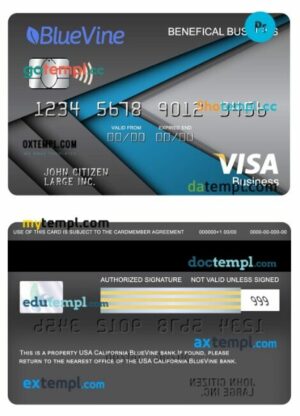 USA California BlueVine bank visa benefical business card template in PSD format
