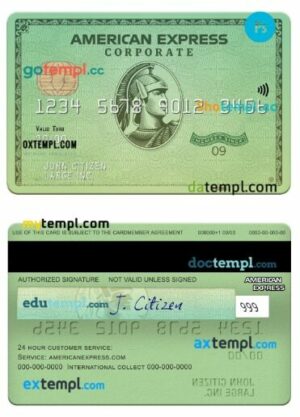 USA California Varo bank amex green corporate card template in PSD format