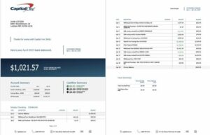 USA Capital One statement of account Word and PDF template, 2 pages