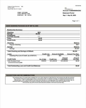USA Citibank account statement Word and PDF template, version 2