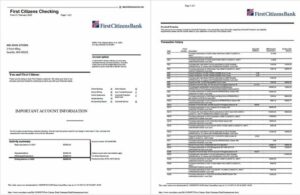 USA First Citizens Bank statement Word and PDF template, 2 pages