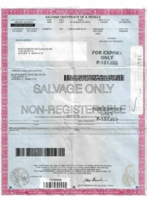 USA Illinois salvage certificate of a vehicle in PSD format