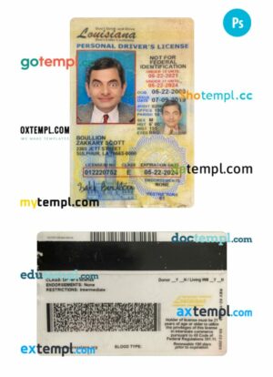 USA Louisiana under 21 driving license PSD editable template