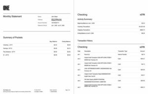 USA One Finance, Inc. bank statement Word and PDF template, 2 pages