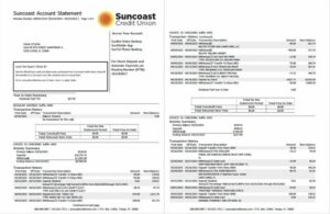 USA Suncoast Bank account statement Word and PDF template, 2 pages