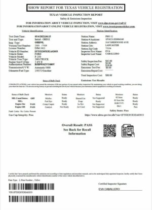 USA Texas vehicle inspection report in PSD format