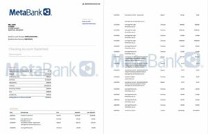 USA Washington Metabank account statement Word and PDF template, 2 pages