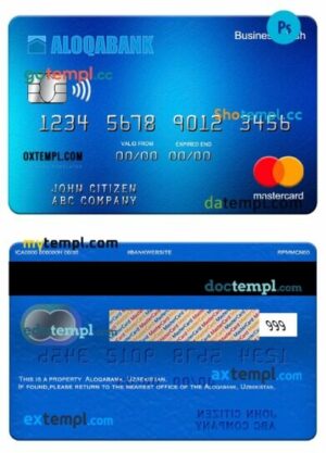 Uzbekistan Aloqabank business cash mastercard template in PSD format