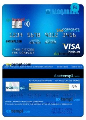 Uzbekistan Aloqabank visa platinum corporate card template in PSD format