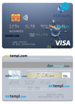 Uzbekistan KDB Bank visa business card template in PSD format