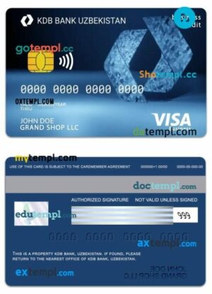 Uzbekistan KDB Bank visa business credit card template in PSD format