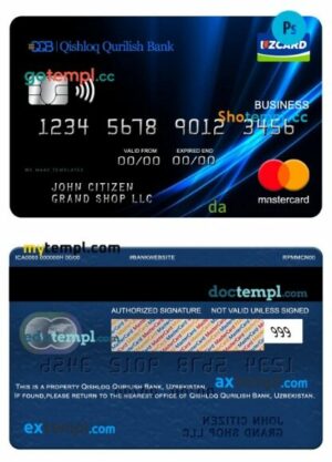 Uzbekistan Qishloq Qurilish Bank business mastercard template in PSD format