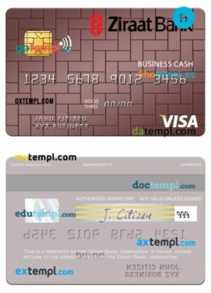 Uzbekistan Ziraat Bank visa business card template in PSD format