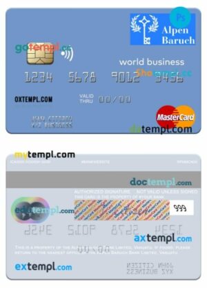 Vanuatu Alpen Baruch Bank Limited world business mastercard template in PSD format