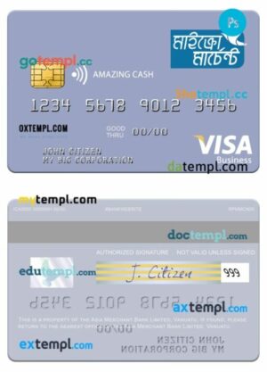 Vanuatu Asia Merchant Bank Limited visa amazing cash business card template in PSD format