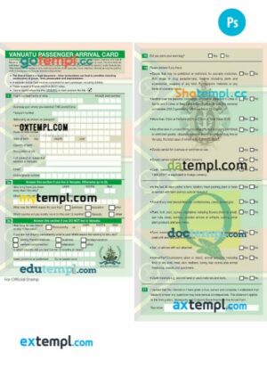 Vanuatu arrival card template in PSD format