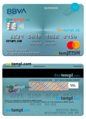 Venezuela BBVA bank business mastercard template in PSD format