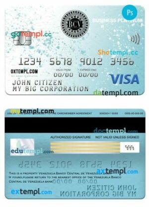 Venezuela Banco Central de Venezuela bank business platinum visa card template in PSD format