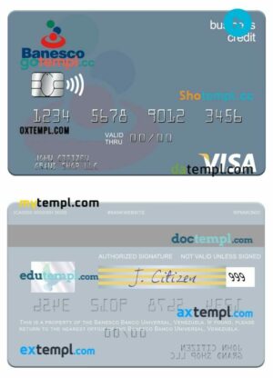 Venezuela Banesco Banco Universal business credit visa card template in PSD format