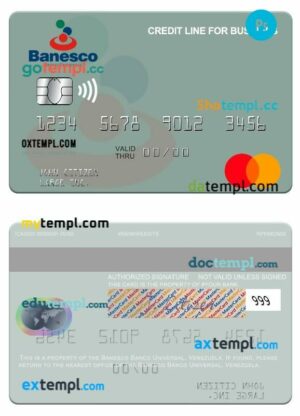Venezuela Banesco Banco Universal credit line for business mastercard template in PSD format