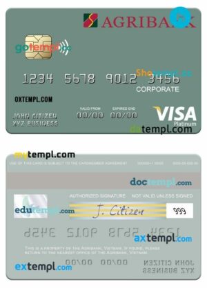 Vietnam Agribank visa corporate business platinum card template in PSD format