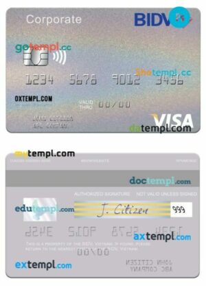 Vietnam BIDV visa corporate card template in PSD format