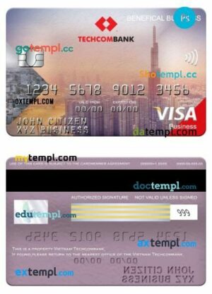 Vietnam Techcombank visa benefical business card template in PSD format