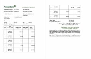 Vietnam Vietcombank statement of account Word and PDF template, 2 pages