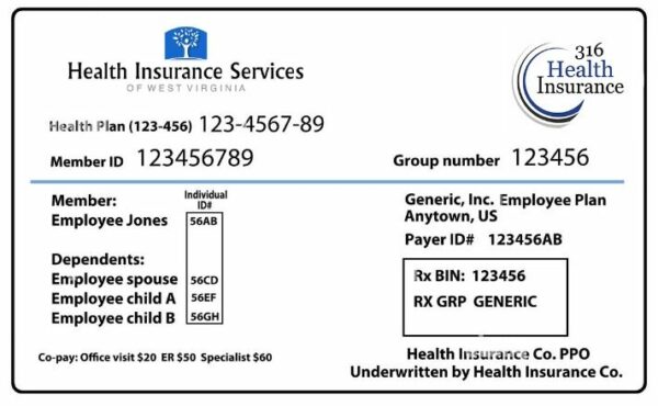 West Virginia health insurance card template in PSD format