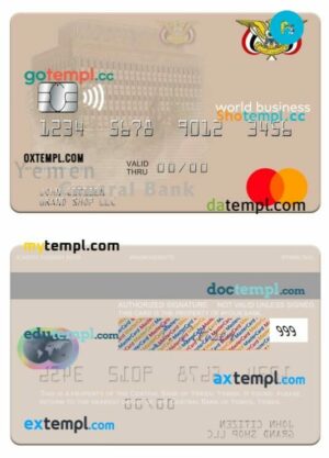 Yemen Central Bank of Yemen world business mastercard template in PSD format