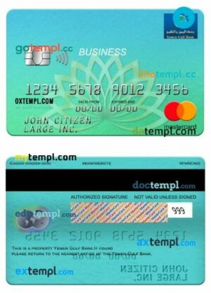 Yemen Gulf Bank business mastercard template in PSD format