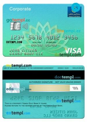 Yemen Gulf Bank visa corporate card template in PSD format