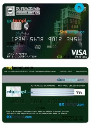 Yemen International Bank of Yemen visa business credit card template in PSD format