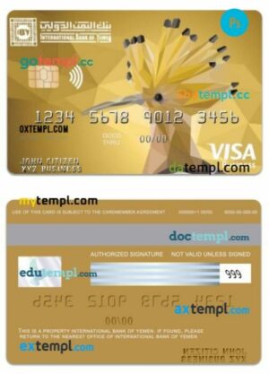 Yemen International Bank of Yemen visa business gold card template in PSD format